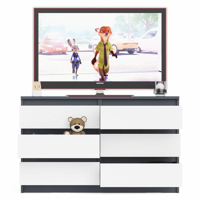 Широкий комод шесть ящиков Мори МК1200.6 цвет графит/белый Широкий комод шесть ящиков Мори МК1200.6 цвет графит/белый