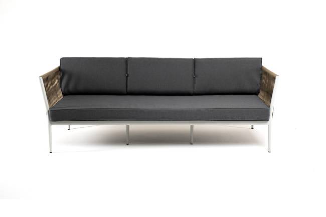 "Касабланка" диван 3-местный плетеный из роупа, каркас алюминий светло-серый (RAL7035) муар, роуп серо-коричневый 23мм, ткань серая 017 "Касабланка" диван 3-местный плетеный из роупа, каркас алюминий светло-серый (RAL7035) муар, роуп серо-коричневый 23мм, ткань серая 017