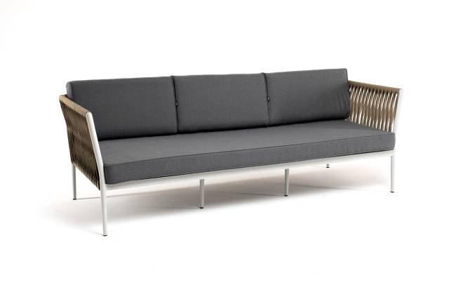 "Касабланка" диван 3-местный плетеный из роупа, каркас алюминий светло-серый (RAL7035) муар, роуп серо-коричневый 23мм, ткань серая 017 "Касабланка" диван 3-местный плетеный из роупа, каркас алюминий светло-серый (RAL7035) муар, роуп серо-коричневый 23мм, ткань серая 017