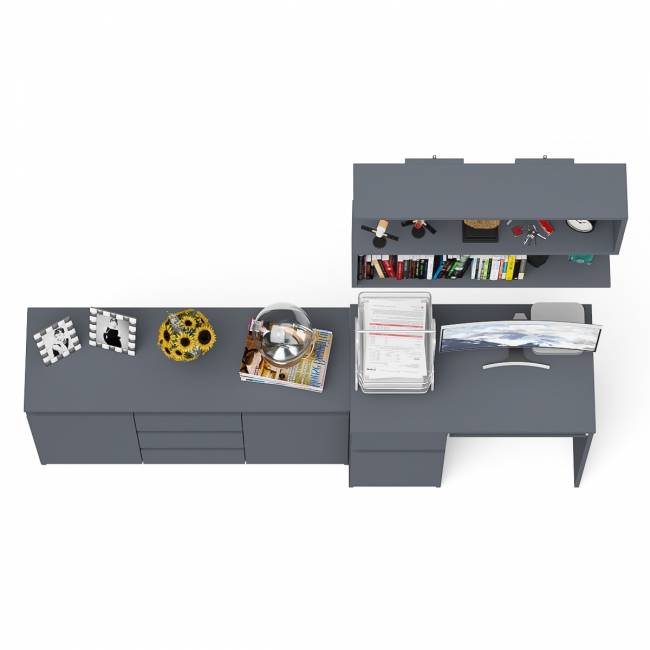 Стол компьютерный Мори МС-1 левый с верхней полкой и комодом с дверками и ящиками цвет графит Стол компьютерный Мори МС-1 левый с верхней полкой и комодом с дверками и ящиками цвет графит