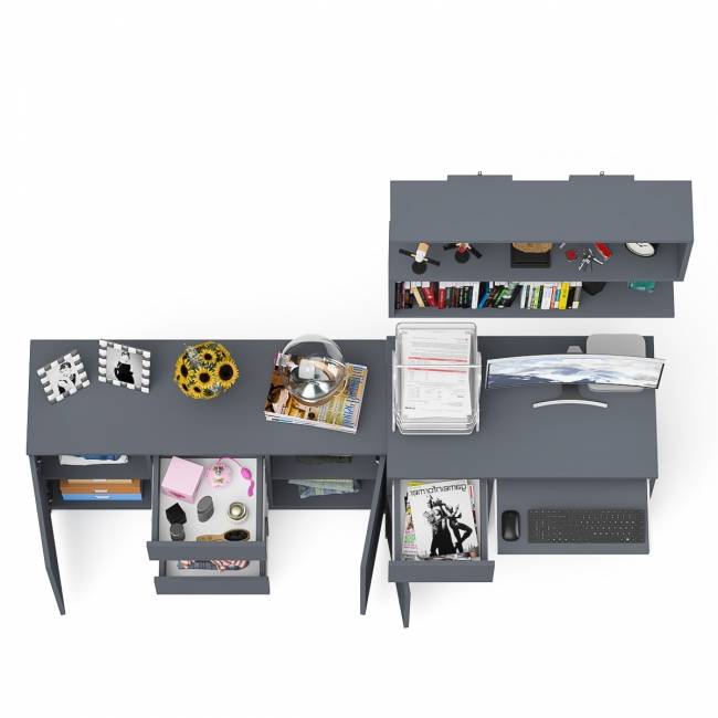 Стол компьютерный Мори МС-1 левый с верхней полкой и комодом с дверками и ящиками цвет графит Стол компьютерный Мори МС-1 левый с верхней полкой и комодом с дверками и ящиками цвет графит