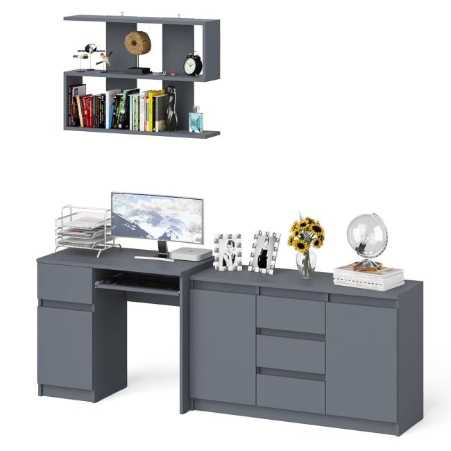 Стол компьютерный Мори МС-1 левый с верхней полкой и комодом с дверками и ящиками цвет графит Стол компьютерный Мори МС-1 левый с верхней полкой и комодом с дверками и ящиками цвет графит