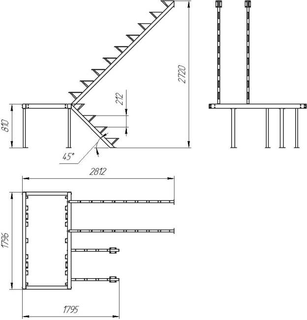Каркас к лестнице ЛЕС-06 универсальной (поворот 180 градусов) 2760 проем 1800-2804, Белый Каркас к лестнице ЛЕС-06 универсальной (поворот 180 градусов) 2760 проем 1800-2804, Белый