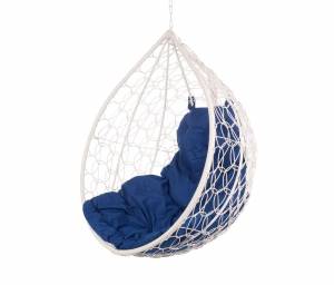 Подвесное кресло в виде капли "Tropica White" BS" синяя подушка