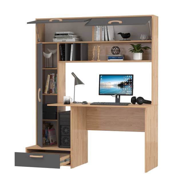 Стол компьютерно-письменный Лайт 03.243Н цвет гикори рокфорд натуральный/тёмно-серый Стол компьютерно-письменный Лайт 03.243Н цвет гикори рокфорд натуральный/тёмно-серый