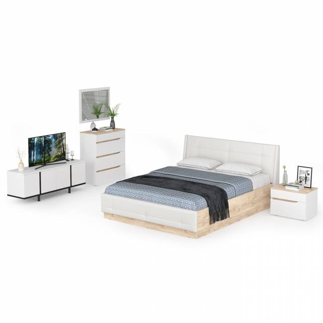 Комплект мебели Муссон № 19 в Вашу спальню цвет белый/чёрный/дуб эндгрейн элегантный/кожзам белый Комплект мебели Муссон № 19 в Вашу спальню цвет белый/чёрный/дуб эндгрейн элегантный/кожзам белый