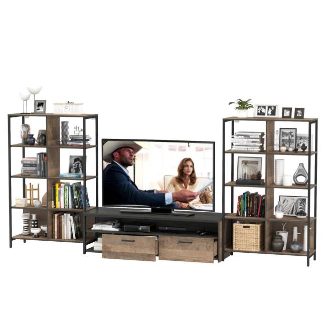 Два стеллажа 13.151.02 в гостиную Трувор и ТВ-тумба цвет дуб гранж песочный/интра Два стеллажа 13.151.02 в гостиную Трувор и ТВ-тумба цвет дуб гранж песочный/интра