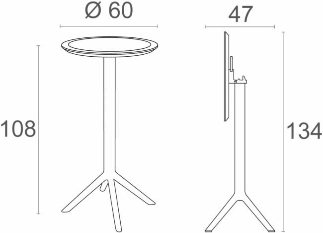 Стол пластиковый барный складной Sky Folding Bar Table 60 белый Ø600х1080 мм