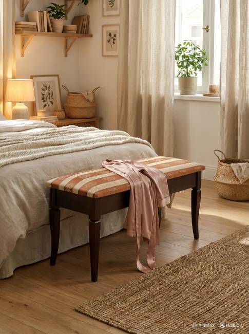 Банкетка Вивальди М с ящиком средне-коричневый, ткань полоса коричн.