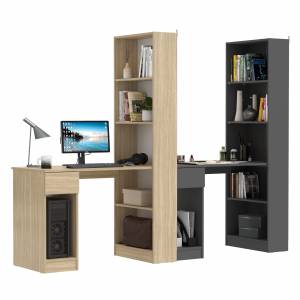 Столы компьютерные со стеллажами - комплект из двух штук Лайт 10.01 цвет плэйн/тёмно-серый