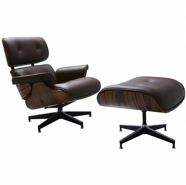 Кресло EAMES LOUNGE CHAIR и оттоманка EAMES LOUNGE CHAIR коричневые Кресло EAMES LOUNGE CHAIR и оттоманка EAMES LOUNGE CHAIR коричневые