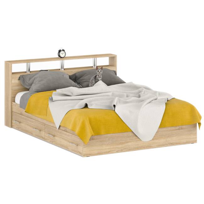 Кровать с ящиками 1600 Камелия + две тумбы цвет дуб сонома Кровать с ящиками 1600 Камелия + две тумбы цвет дуб сонома