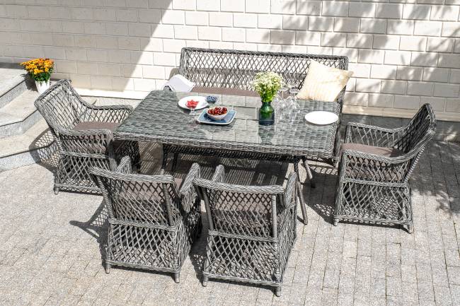 "Катания" обеденная группа плетеная на 6 персон, цвет графит