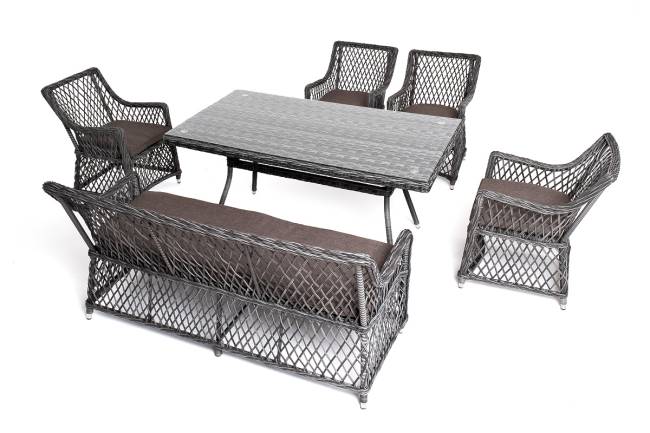 "Катания" обеденная группа плетеная на 6 персон, цвет графит