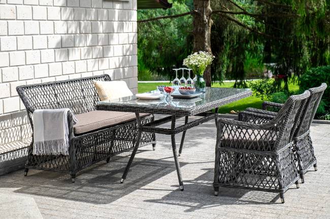 "Катания" обеденная группа плетеная на 4 персоны, цвет графит