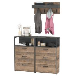 Два комода с нишей и тремя ящиками и вешалкой для одежды Трувор цвет дуб гранж песочный/интра
