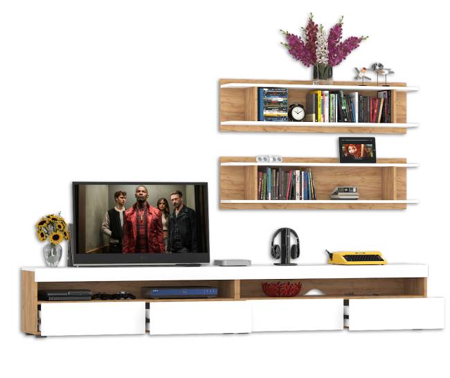 Гостиная Альба № 2 цвет дуб крафт золотой/белый премиум Гостиная Альба № 2 цвет дуб крафт золотой/белый премиум