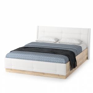 Кровать Муссон с подъёмным ортопедическим основанием цвет дуб эндгрейн элегантный/искусственная кожа белая