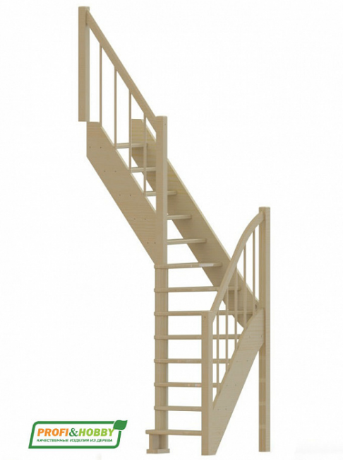 Деревянная лестница ЛС-91м+2 ступени сверху