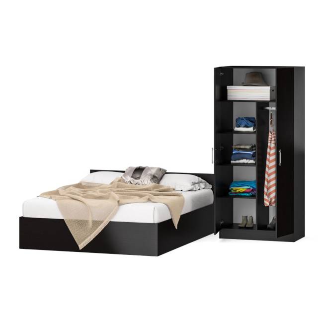 Кровать двуспальная 1600 со шкафом для одежды 2-х створчатым Стандарт цвет венге