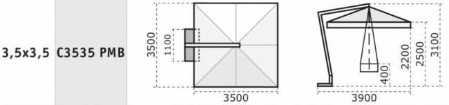 Зонт профессиональный 3.5х3.5 м Pompei Braccio белый, серый 3500х3500 мм