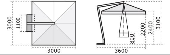 Зонт профессиональный 3х3 м Pompei Braccio белый, серо-коричневый 3000х3000 мм