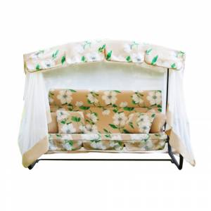 Качели садовые 3-х местные Турин Премиум FLOWER, черный, бежевый, белый