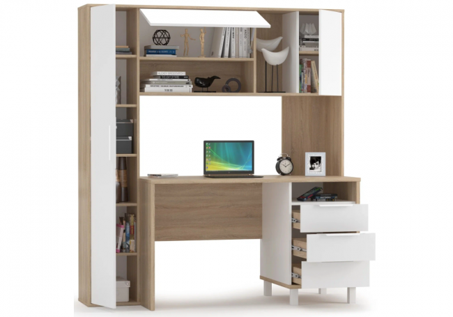 Компьютерный стол Комфорт 12.95 162х60,3х180 дуб сонома / белый PE шагрень